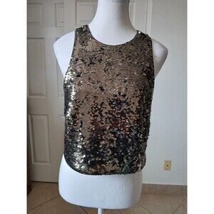 H&M Sequins‎ Sparkly Sleeveless Lined Cute Party Dress Size Large Black Gold